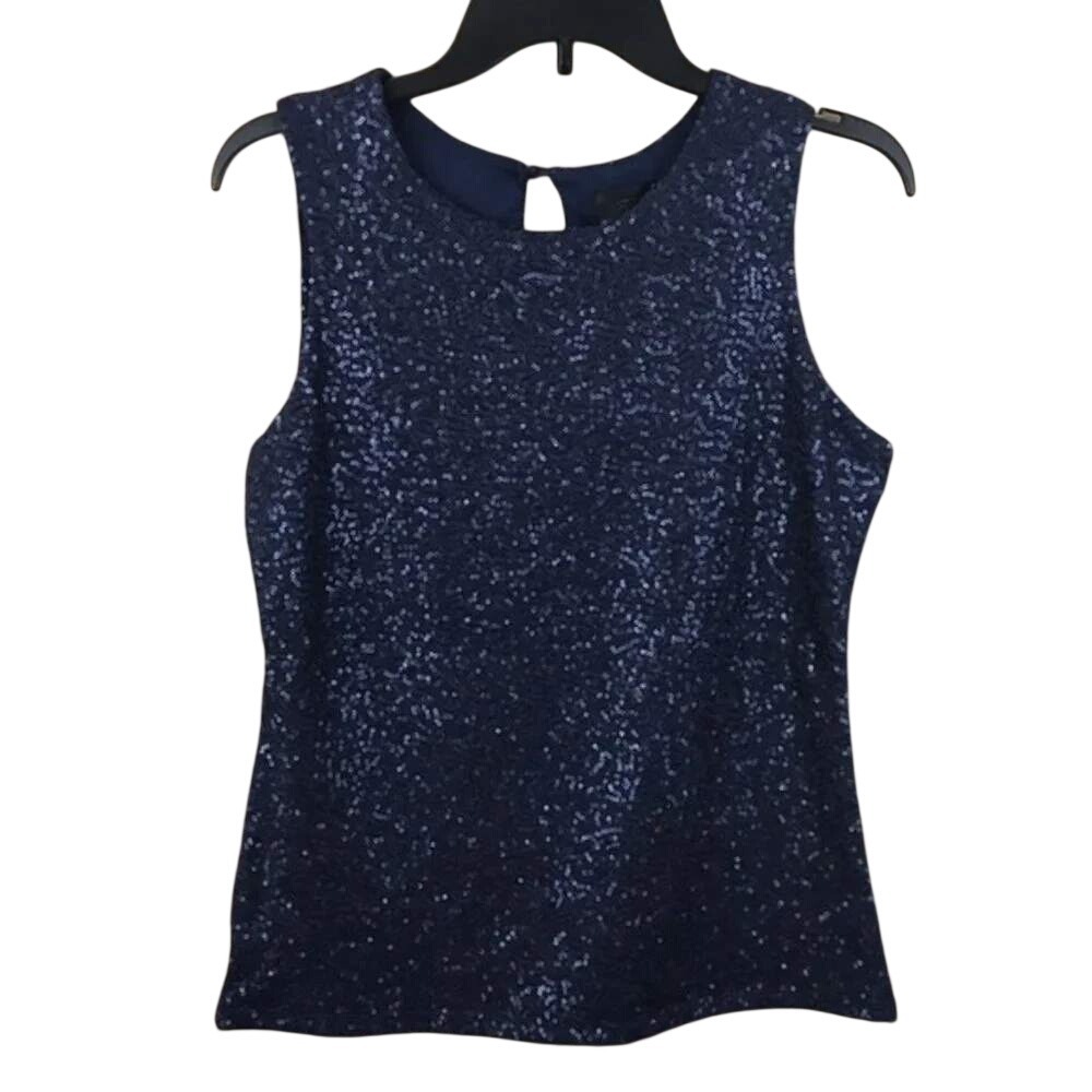 Banana Republic Monogram Sequin Tank Top Navy Blue Small Womens Sleeveless Shell